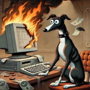 Chani der Whippet verbrennt mit ihrer Website Geld