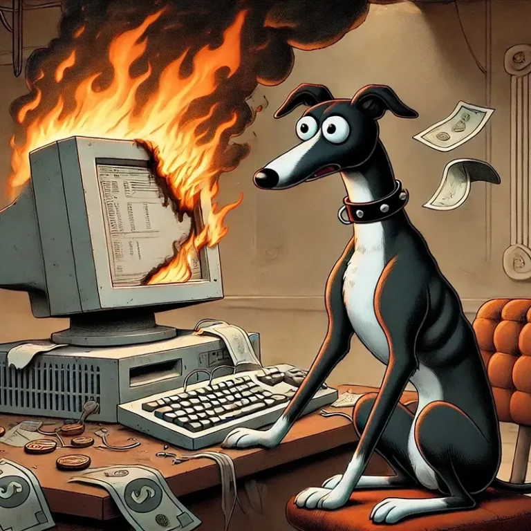 Chani der Whippet verbrennt mit ihrer Website Geld