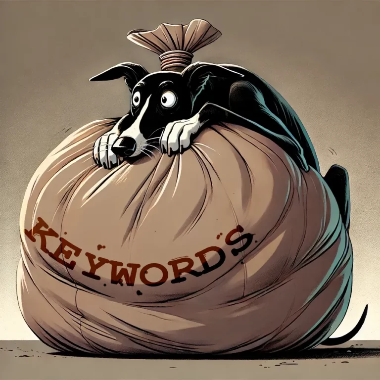 Chani der Whippet hat Keywords gestopft