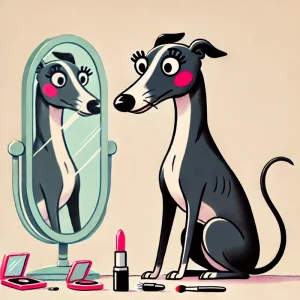 Chani der Whippet versucht sich hübsch zu machen