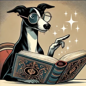 Chani der Whippet liest eine Geschichte